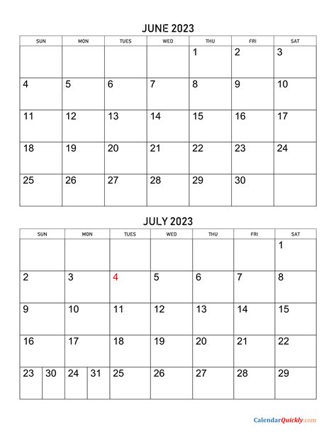 Free Printable Calendar July 2023 June 2024